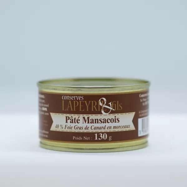 Pâté de foie gras de canard en morceaux en conserve de 130 g.